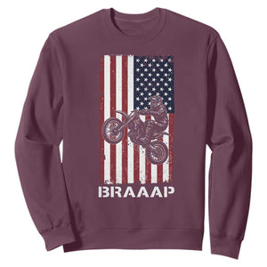 Dirt Bike Sweatshirt Braaap American Flag Motocross TS14 Maroon Print Your Wear