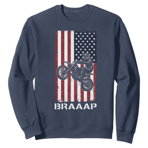 Dirt Bike Sweatshirt Braaap American Flag Motocross TS14 Navy Print Your Wear