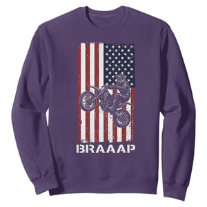 Dirt Bike Sweatshirt Braaap American Flag Motocross TS14 Purple Print Your Wear