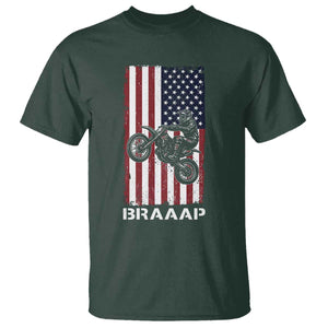 Dirt Bike T Shirt Braaap American Flag Motocross TS14 Dark Forest Green Print Your Wear