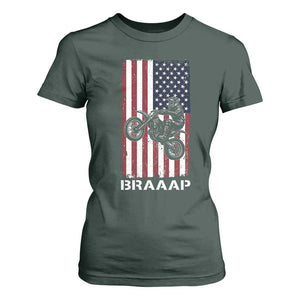 Dirt Bike T Shirt For Women Braaap American Flag Motocross TS14 Dark Forest Green Print Your Wear
