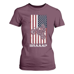 Dirt Bike T Shirt For Women Braaap American Flag Motocross TS14 Maroon Print Your Wear
