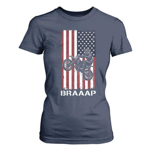 Dirt Bike T Shirt For Women Braaap American Flag Motocross TS14 Navy Print Your Wear