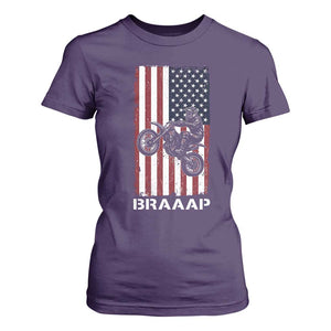 Dirt Bike T Shirt For Women Braaap American Flag Motocross TS14 Purple Print Your Wear