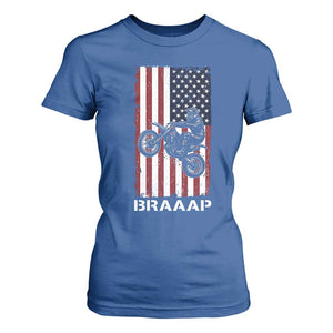 Dirt Bike T Shirt For Women Braaap American Flag Motocross TS14 Royal Blue Print Your Wear