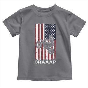 Dirt Bike Toddler T Shirt Braaap American Flag Motocross TS14 Charcoal Print Your Wear