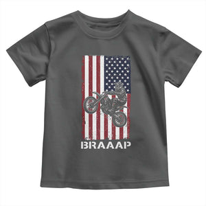 Dirt Bike Toddler T Shirt Braaap American Flag Motocross TS14 Dark Heather Print Your Wear