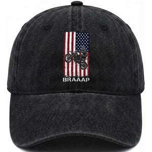 Dirt Bike Washed Cotton Baseball Cap Braaap American Flag Motocross TS14 Washed Cap Universal Fit Black Print Your Wear