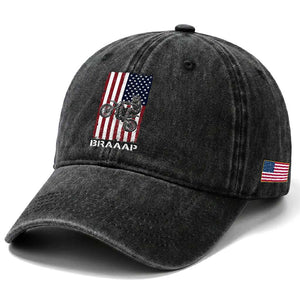 Dirt Bike Washed Cotton Baseball Cap Braaap American Flag Motocross TS14 Print Your Wear