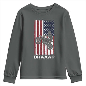 Dirt Bike Youth Sweatshirt Braaap American Flag Motocross TS14 Dark Heather Print Your Wear