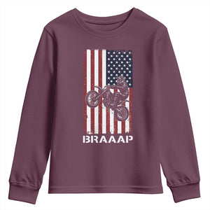 Dirt Bike Youth Sweatshirt Braaap American Flag Motocross TS14 Maroon Print Your Wear
