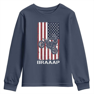 Dirt Bike Youth Sweatshirt Braaap American Flag Motocross TS14 Navy Print Your Wear