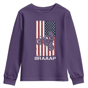 Dirt Bike Youth Sweatshirt Braaap American Flag Motocross TS14 Purple Print Your Wear