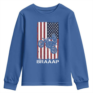 Dirt Bike Youth Sweatshirt Braaap American Flag Motocross TS14 Royal Blue Print Your Wear