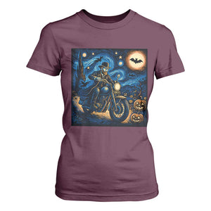 Dirt Bike T Shirt For Women Van Gogh Starry Night Halloween Biker TS14 Maroon Print Your Wear