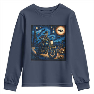 Dirt Bike Youth Sweatshirt Van Gogh Starry Night Halloween Biker TS14 Navy Print Your Wear