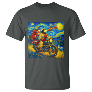 Dirt Bike Motocross T Shirt Jesus Santa Christmas Starry Night TS14 Dark Heather Print Your Wear