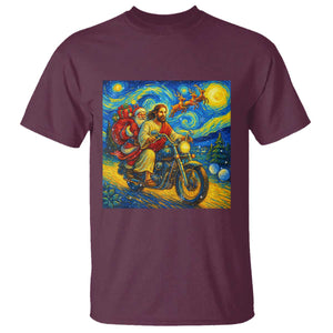Dirt Bike Motocross T Shirt Jesus Santa Christmas Starry Night TS14 Maroon Print Your Wear