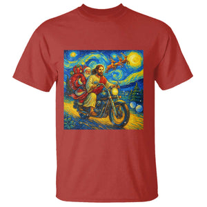 Dirt Bike Motocross T Shirt Jesus Santa Christmas Starry Night TS14 Red Print Your Wear