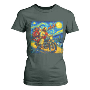 Dirt Bike Motocross T Shirt For Women Jesus Santa Christmas Starry Night TS14 Dark Forest Green Print Your Wear