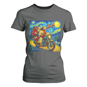 Dirt Bike Motocross T Shirt For Women Jesus Santa Christmas Starry Night TS14 Dark Heather Print Your Wear