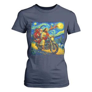 Dirt Bike Motocross T Shirt For Women Jesus Santa Christmas Starry Night TS14 Navy Print Your Wear
