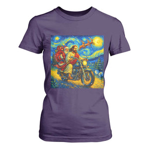 Dirt Bike Motocross T Shirt For Women Jesus Santa Christmas Starry Night TS14 Purple Print Your Wear