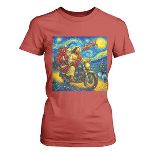 Dirt Bike Motocross T Shirt For Women Jesus Santa Christmas Starry Night TS14 Red Print Your Wear