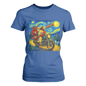 Dirt Bike Motocross T Shirt For Women Jesus Santa Christmas Starry Night TS14 Royal Blue Print Your Wear