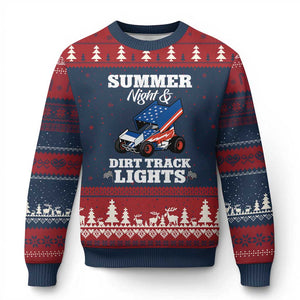 Sprint Car Racing Ugly Christmas Sweater Summer Nights And Dirt Track Lights TS14 Navy Red Print Your Wear