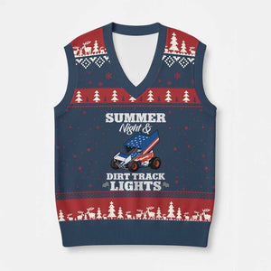 Sprint Car Racing V-Neck Knit Sweater Vest Summer Nights And Dirt Track Lights TS14 Navy Red Print Your Wear