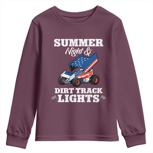 Sprint Car Racing Youth Sweatshirt Summer Nights And Dirt Track Lights TS14 Maroon Print Your Wear