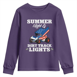 Sprint Car Racing Youth Sweatshirt Summer Nights And Dirt Track Lights TS14 Purple Print Your Wear