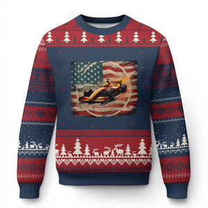 Racing Car Ugly Christmas Sweater Patriotic American Flag Race TS14 Navy Red Print Your Wear