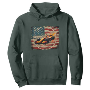 Racing Car Hoodie Patriotic American Flag Race TS14 Dark Forest Green Print Your Wear