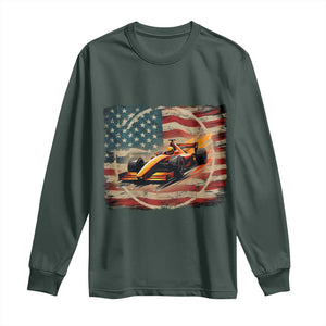 Racing Car Long Sleeve Shirt Patriotic American Flag Race TS14 Dark Forest Green Print Your Wear