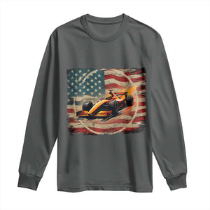 Racing Car Long Sleeve Shirt Patriotic American Flag Race TS14 Dark Heather Print Your Wear