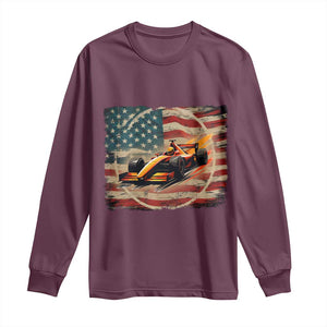 Racing Car Long Sleeve Shirt Patriotic American Flag Race TS14 Maroon Print Your Wear