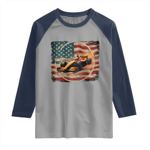 Racing Car Raglan Shirt Patriotic American Flag Race TS14 Sport Gray Navy Print Your Wear