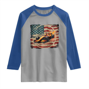 Racing Car Raglan Shirt Patriotic American Flag Race TS14 Sport Gray Royal Print Your Wear