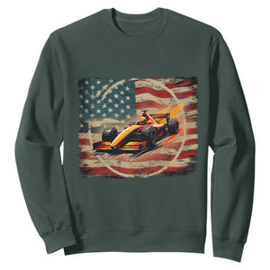Racing Car Sweatshirt Patriotic American Flag Race TS14 Dark Forest Green Print Your Wear