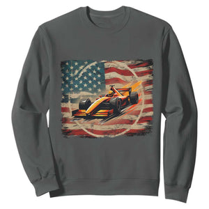Racing Car Sweatshirt Patriotic American Flag Race TS14 Dark Heather Print Your Wear