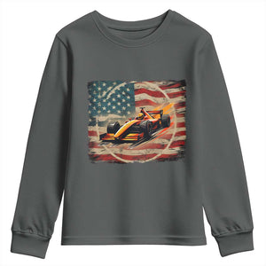Racing Car Youth Sweatshirt Patriotic American Flag Race TS14 Dark Heather Print Your Wear