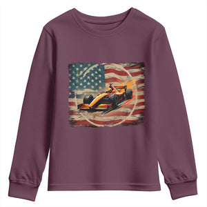 Racing Car Youth Sweatshirt Patriotic American Flag Race TS14 Maroon Print Your Wear