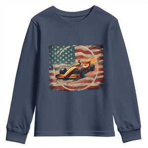 Racing Car Youth Sweatshirt Patriotic American Flag Race TS14 Navy Print Your Wear