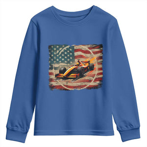 Racing Car Youth Sweatshirt Patriotic American Flag Race TS14 Royal Blue Print Your Wear