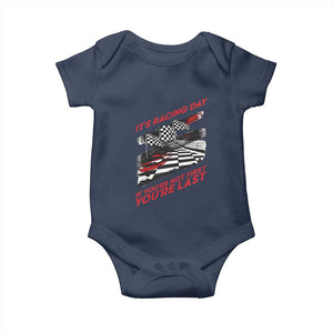 Funny Racing Car Flag Baby Onesie It Is Racing Day TS14 Navy Print Your Wear
