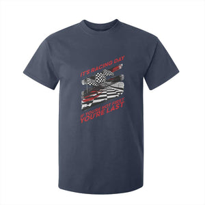 Funny Racing Car Flag T Shirt For Kid It Is Racing Day TS14 Navy Print Your Wear