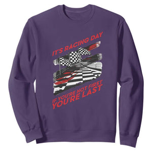 Funny Racing Car Flag Sweatshirt It Is Racing Day TS14 Purple Print Your Wear