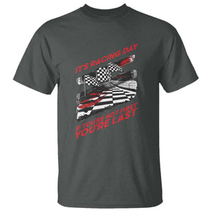 Funny Racing Car Flag T Shirt It Is Racing Day TS14 Dark Heather Print Your Wear